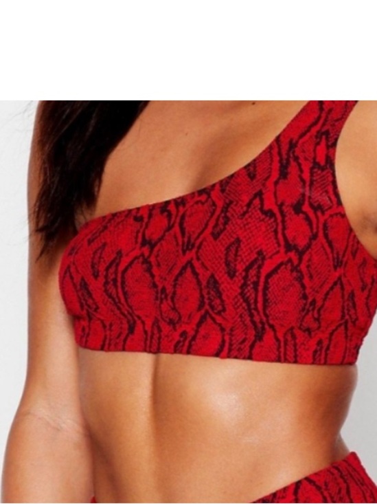 Nasty Gal Other - Nasty Gal Snake skin Print One Shoulder Bikini Top Red Black Size 6 M Animal